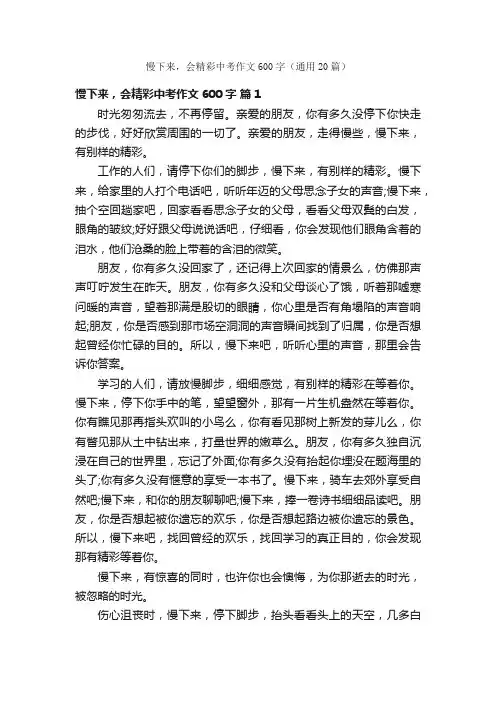 慢下来，会精彩中考作文600字（通用20篇）