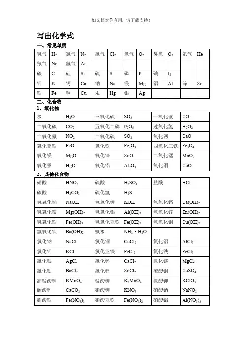 化学式大全 默写答案