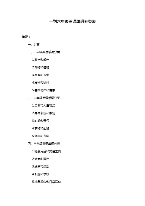 一到六年级英语单词分类表