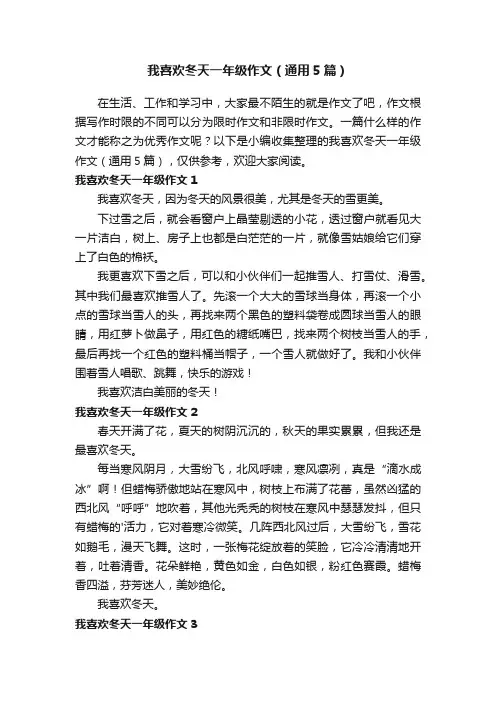 我喜欢冬天一年级作文（通用5篇）