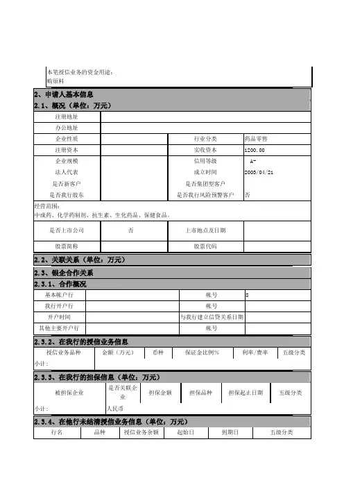 浦发银行上报授信报告