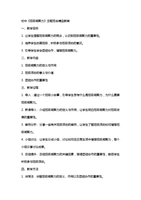 初中《班级凝聚力》主题班会教案
