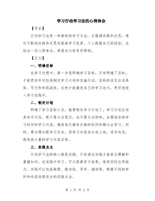 学习行动学习法的心得体会
