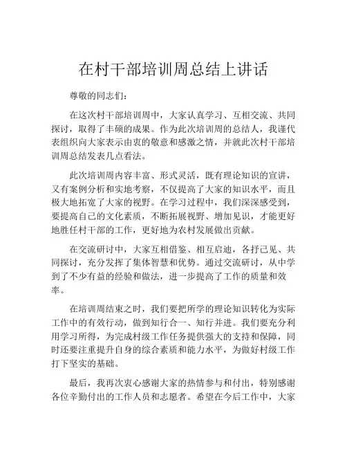 在村干部培训周总结上讲话