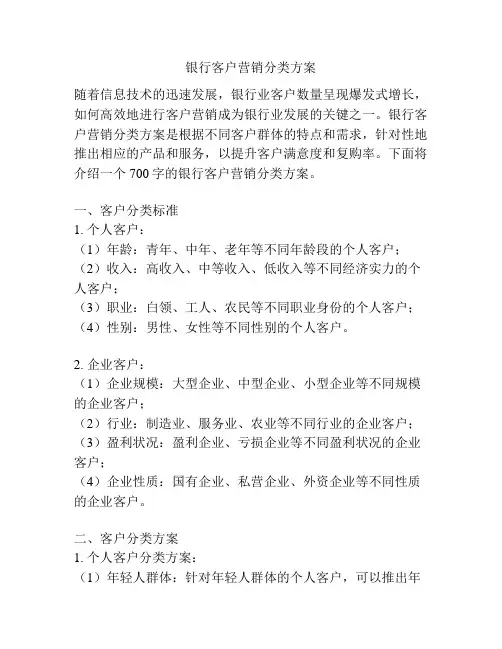 银行客户营销分类方案