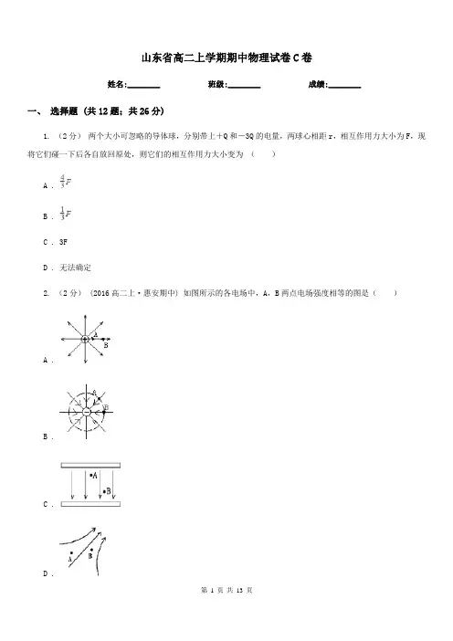 山东省高二上学期期中物理试卷C卷
