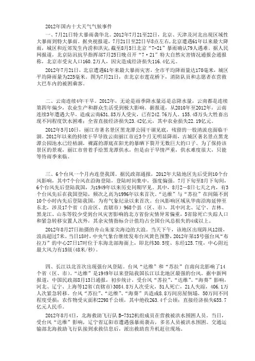 2012年国内十大天气气候事件
