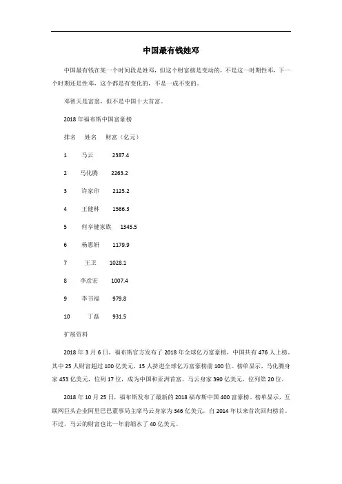 中国最有钱姓邓