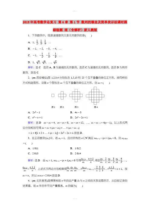 2019年高考数学总复习 第6章 第1节 数列的概念及简单表示法课时跟踪检测 理(含解析)新人教版