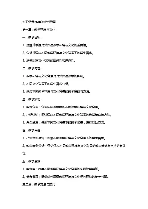实习记录(教案)(对外汉语)