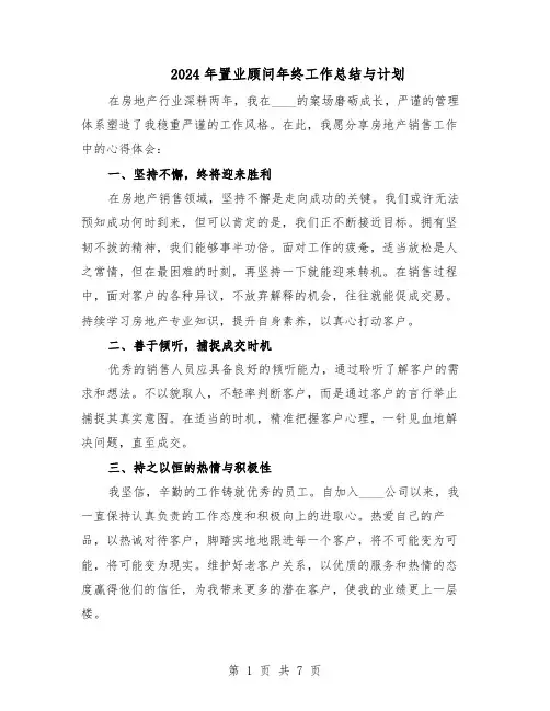 2024年置业顾问年终工作总结与计划（四篇）