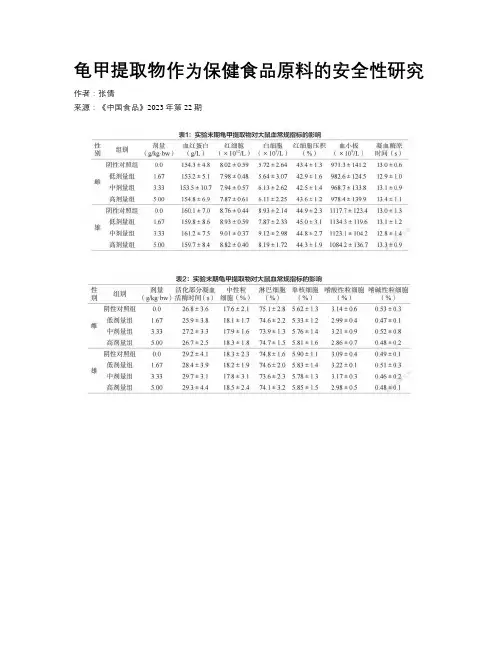 龟甲提取物作为保健食品原料的安全性研究