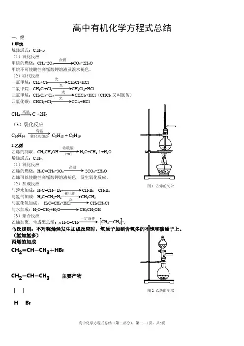 (完美版)高中有机化学方程式总结