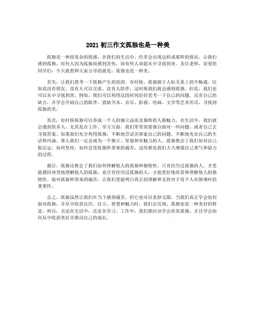 2021初三作文孤独也是一种美