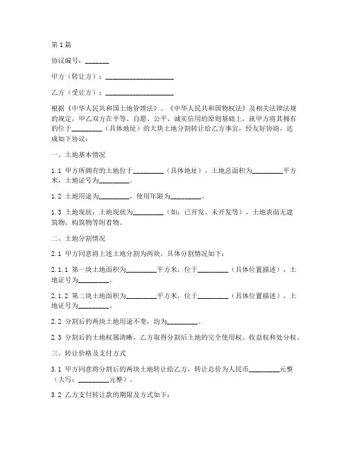 大块土地分割协议书范本(3篇)
