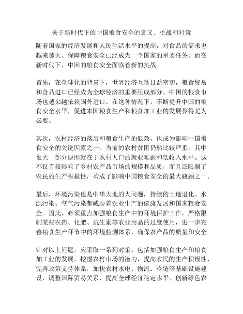 关于新时代下的中国粮食安全的意义、挑战和对策