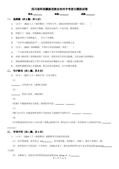 四川省阿坝藏族羌族自治州中考语文模拟试卷