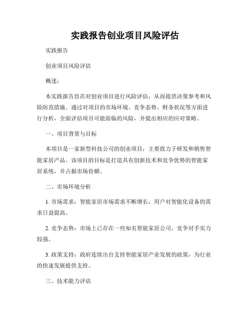 实践报告创业项目风险评估