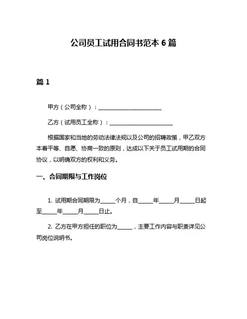 公司员工试用合同书范本6篇