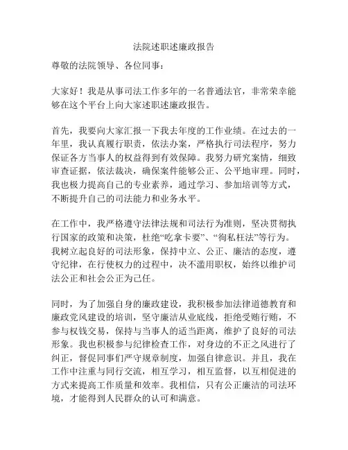 法院述职述廉政报告