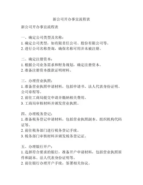 新公司开办事宜流程表