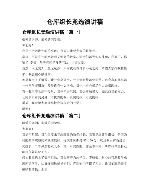 仓库组长竞选演讲稿