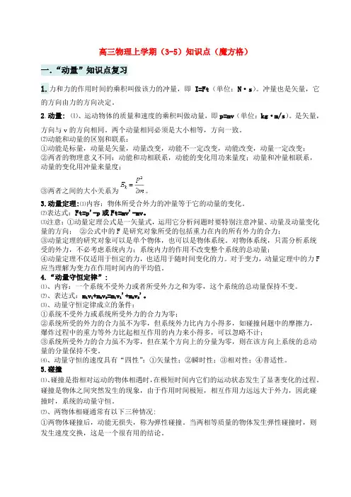 高三物理上学期(3-5)知识点(魔方格)