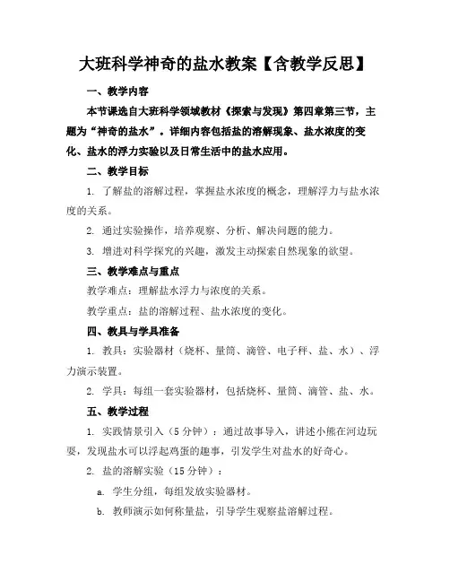 大班科学神奇的盐水教案【含教学反思】