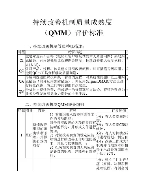 持续改进质量成熟度评价标准
