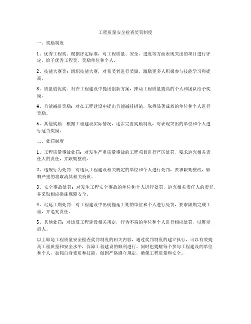 工程质量安全检查奖罚制度