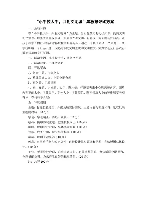 “小手拉大手,共创文明城”黑板报评比方案