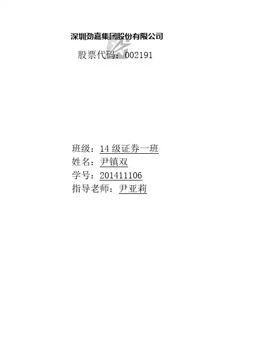 深圳劲嘉集团股份有限公司公司财务报表分析
