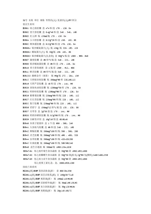 绿之韵产品价格表