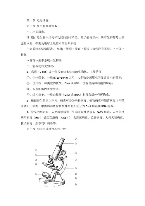 高中生物必修一走进细胞知识点总结