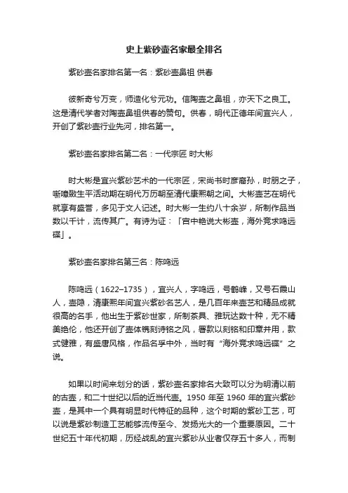 史上紫砂壶名家最全排名