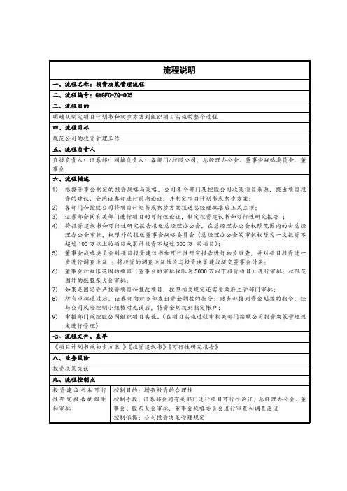 投资决策管理流程说明