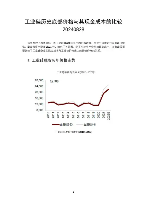 工业硅历史底部价格与其现金成本的比较