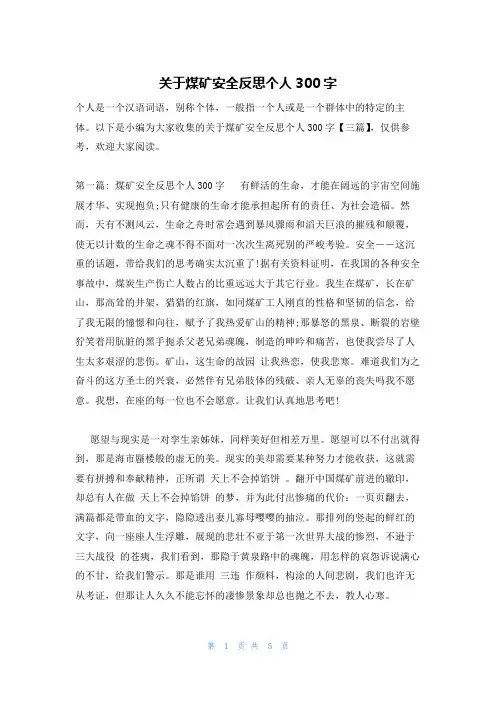 关于煤矿安全反思个人300字