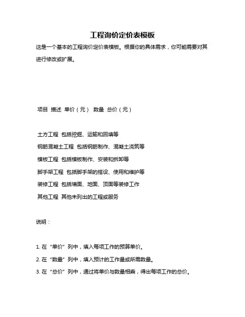 工程询价定价表模板