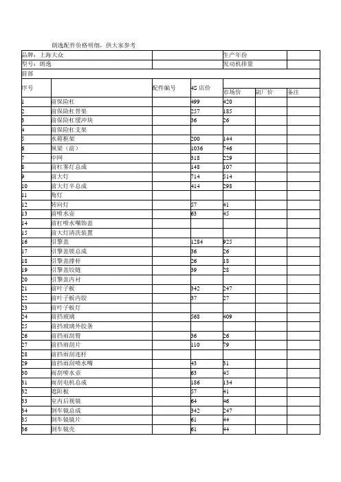 朗逸配件价格明细