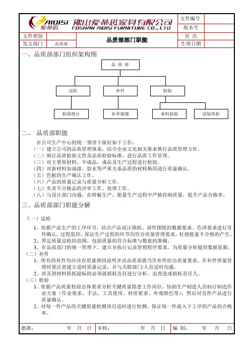 品质部部门职能