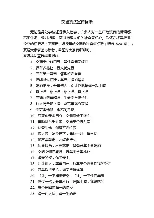 交通执法宣传标语（精选320句）