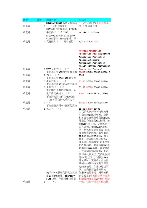 锐捷产品培训题库2