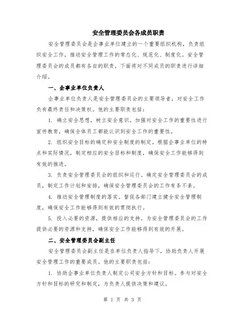 安全管理委员会各成员职责