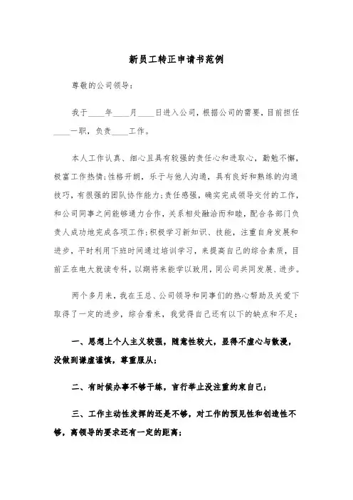 新员工转正申请书范例（五篇）