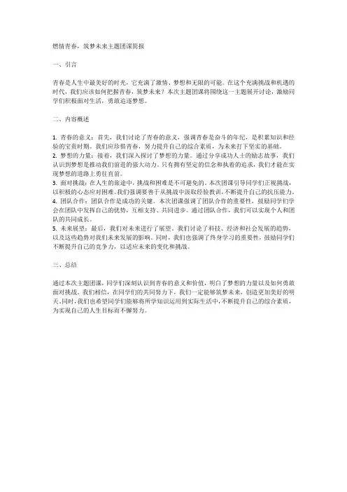燃情青春,筑梦未来主题团课简报