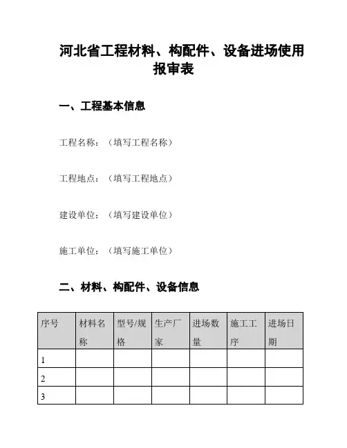 河北省工程材料、构配件、设备进场使用报审表