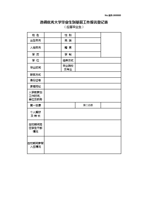 河南省2020年选调优秀大学毕业生到基层工作报名登记表