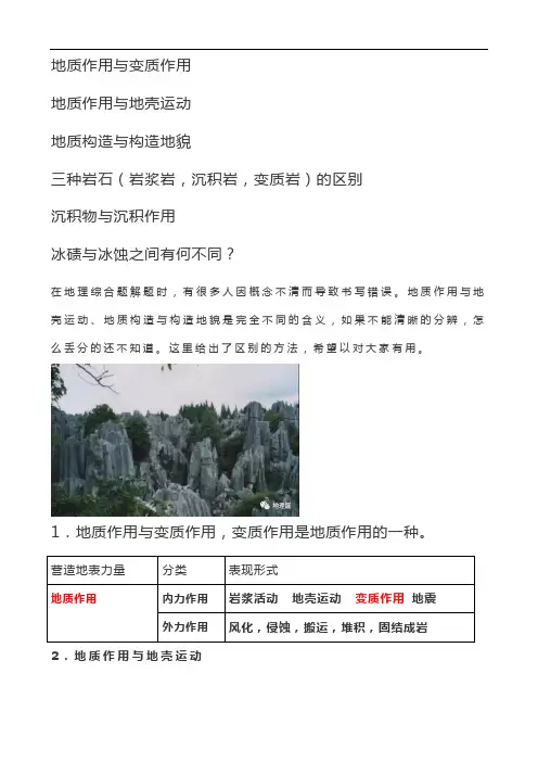 易错点 概念区别 地质构造与构造地貌地质作用与地壳运动冰碛与冰蚀之间有何不同