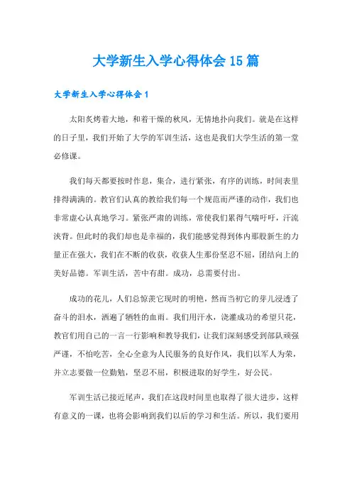 大学新生入学心得体会15篇